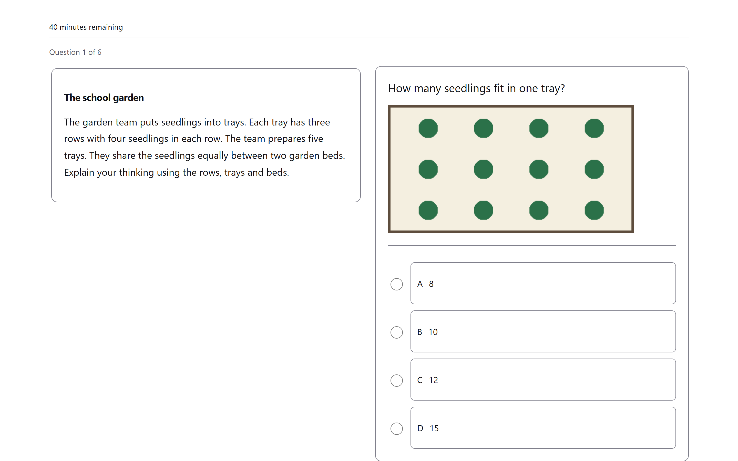 A multiple-choice question beside its passage in Exam Phase.